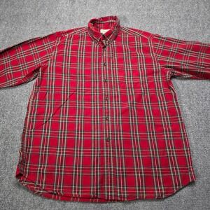 LL Bean Mens L Regular Red Plaid Flannel Button Up Shirt Long Sleeve Cotton BHF4